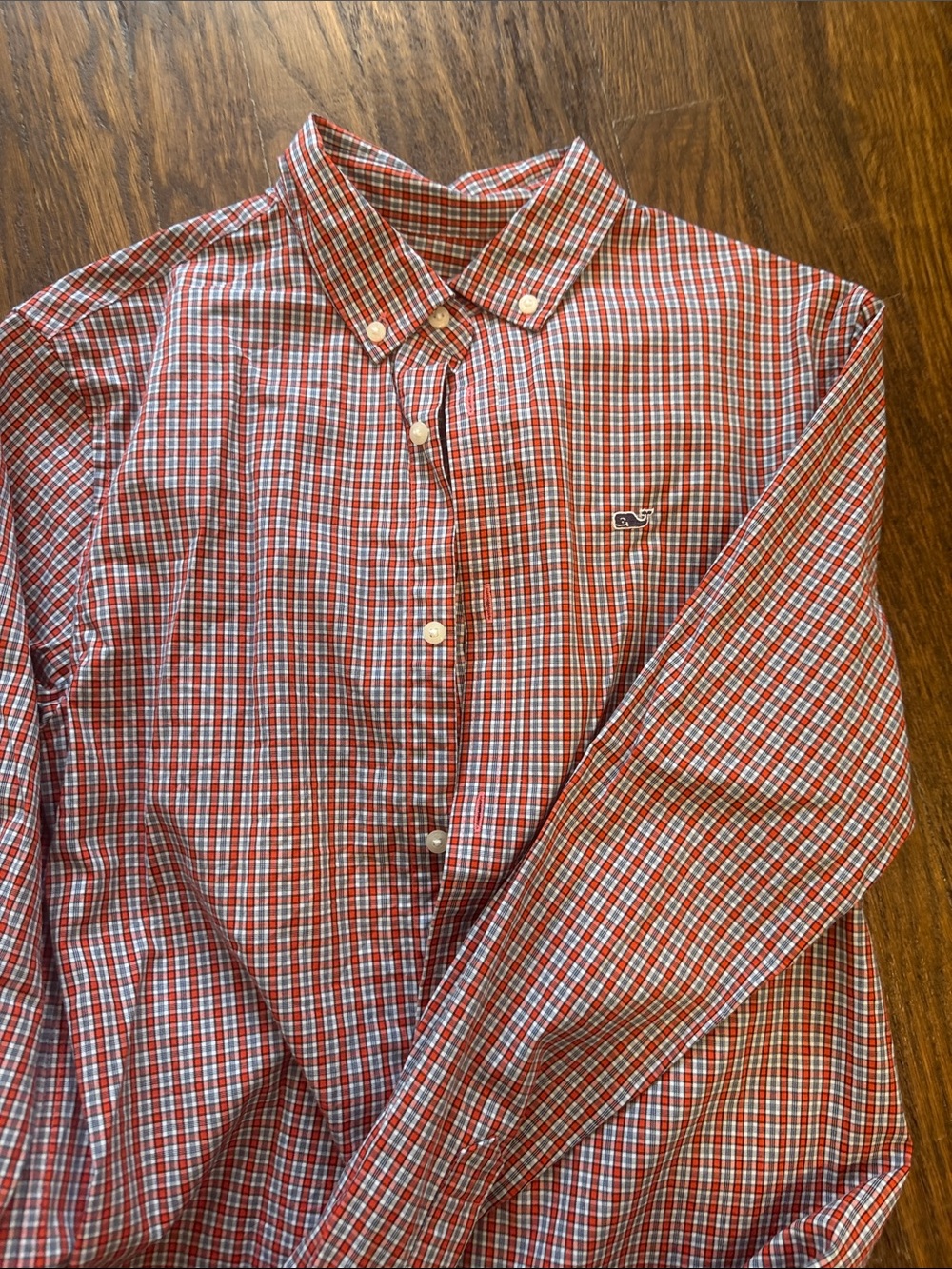 Vineyard Vines boys Red and White Plaid Button-Down Shirt